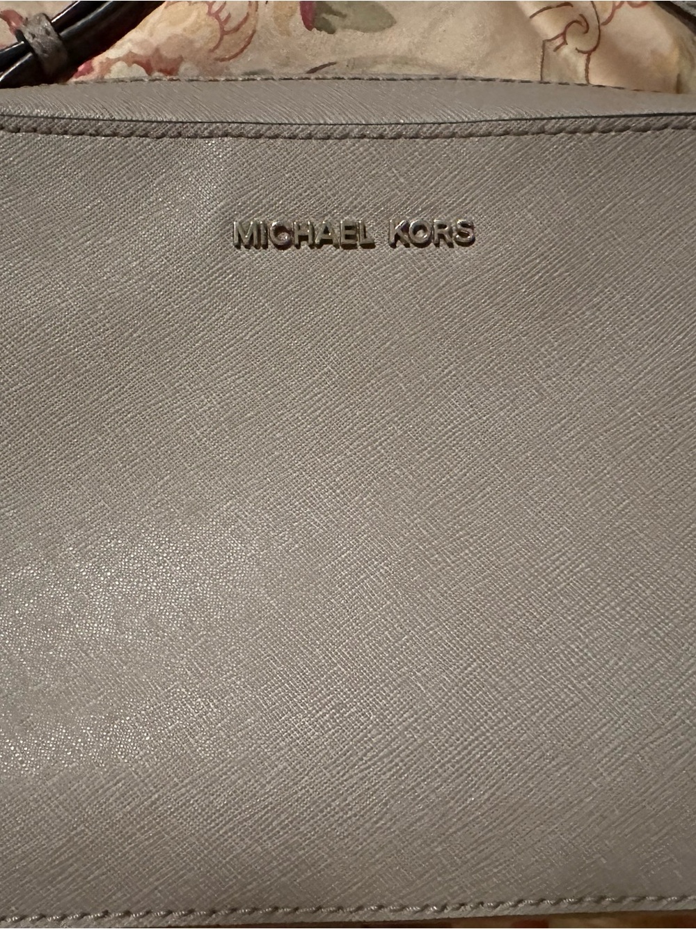 Michael Kors Gray Saffiano Leather Crossbody with Gold Logo